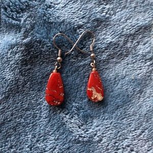 Red and Gold Marbled Stone Bead Earrings